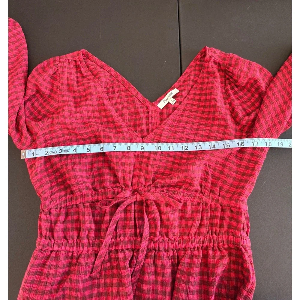 Madewell Crinkled‎ V-Neck Peplum Top Plaid Hibiscus Blouse Crinkled Drapey Small